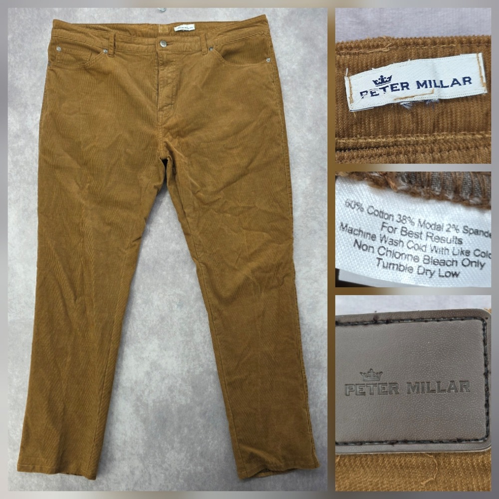 Peter Millar Mens 40x30 Tan Brown Fine Wale Corduroy Five Pocket Stretch Pants